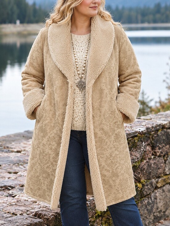 Soft Surroundings Jackets & Blazers - Soft Surroundings Misha Long Penny Lane Faux Suede Shearling Jacquard Coat 1X